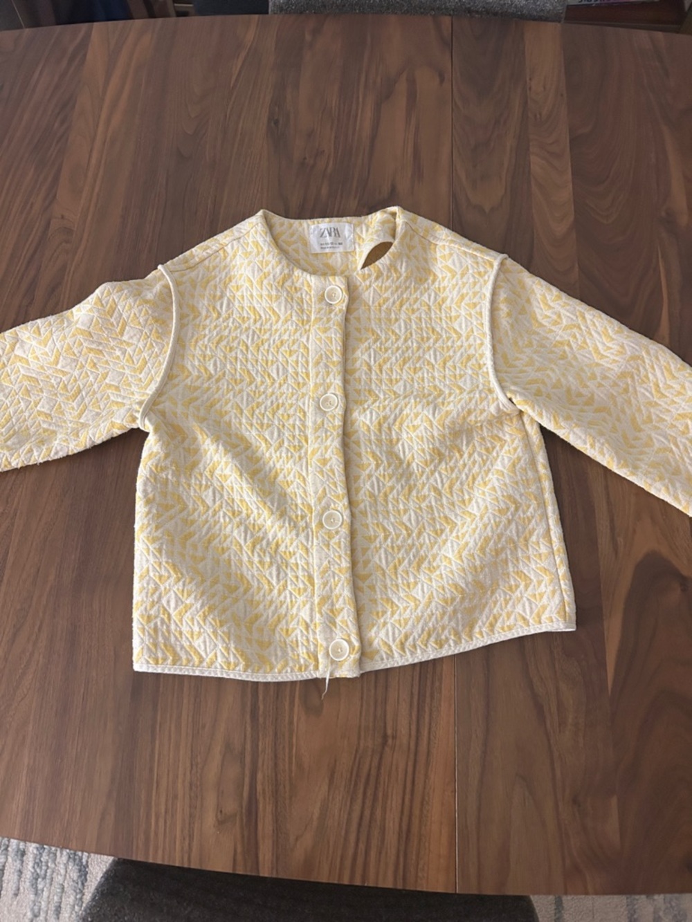 Zara Pale Yellow Quilted Button-Front Jacket